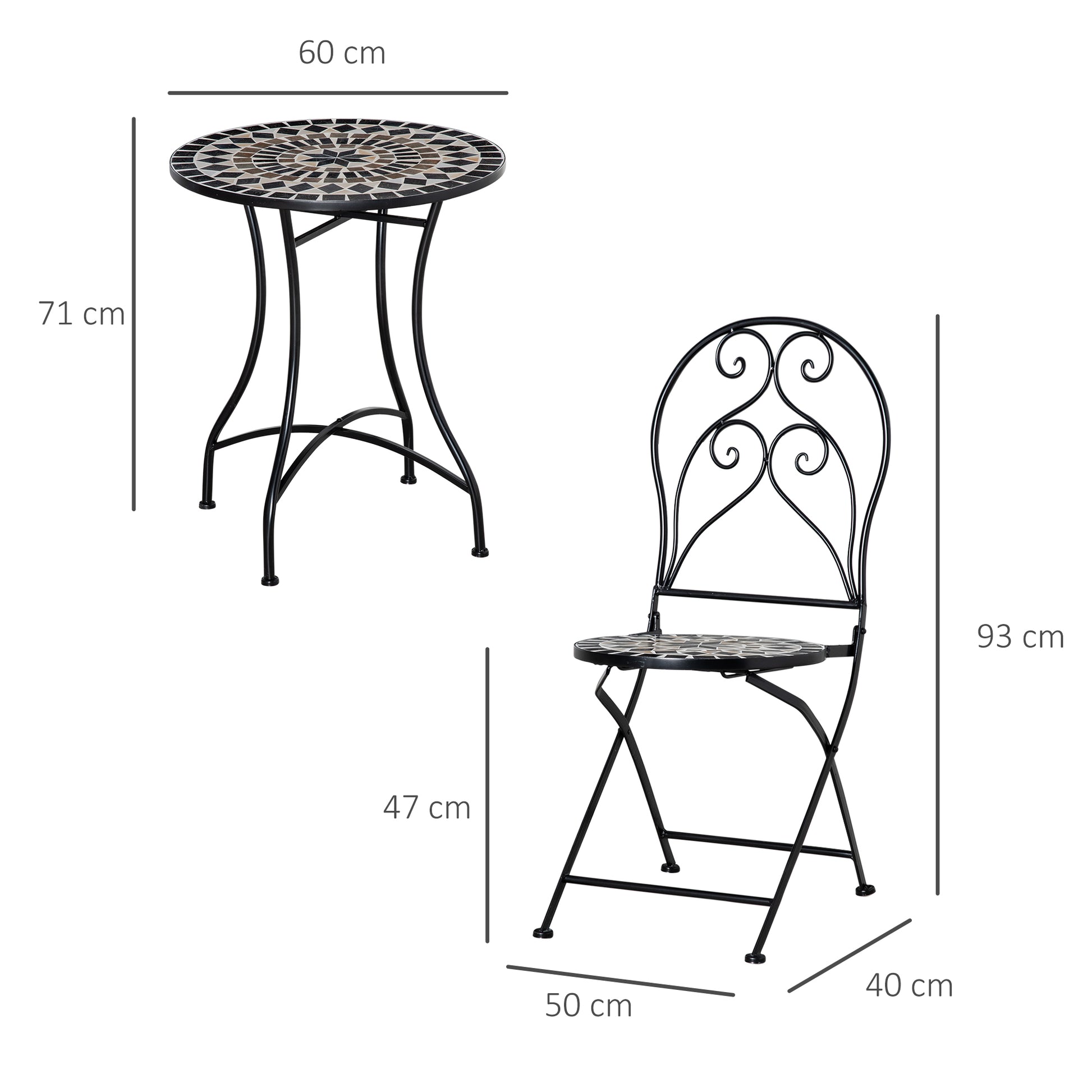 Outsunny 3 Piece Garden Bistro Set with Coffee Table and 2 Folding Chairs