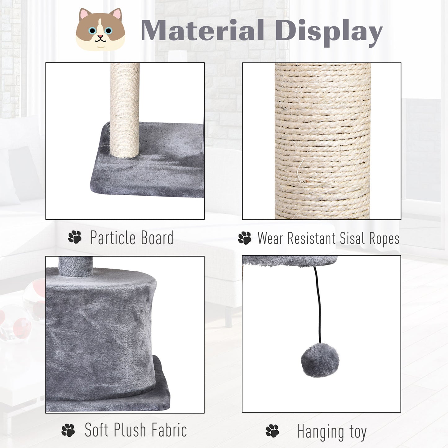 PawHut Mult Level Cat Tree for Indoor Cats with Scratching Post Bed Condo Perch