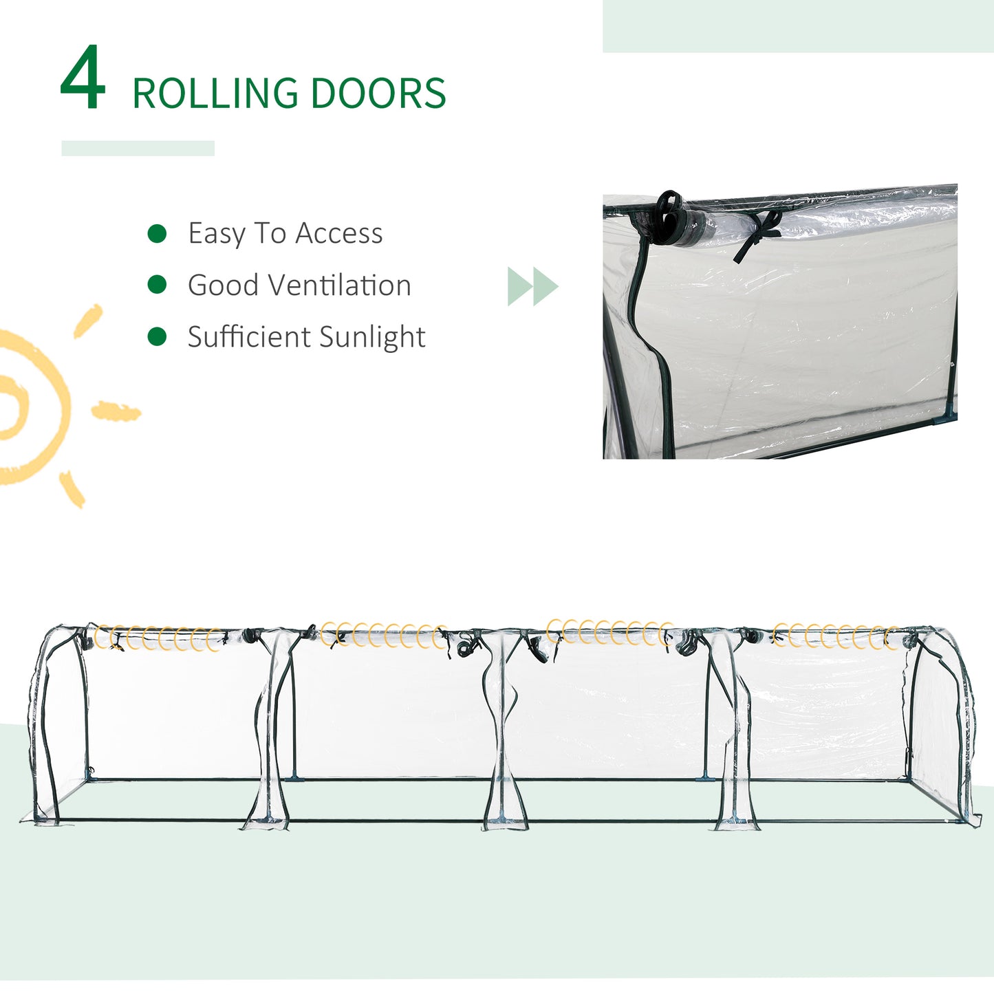 Outsunny Pvc Tunnel Greenhouse Green Grow House Steel Frame For Garden Backyard With Zipper Doors 395X100X80 cm Clear