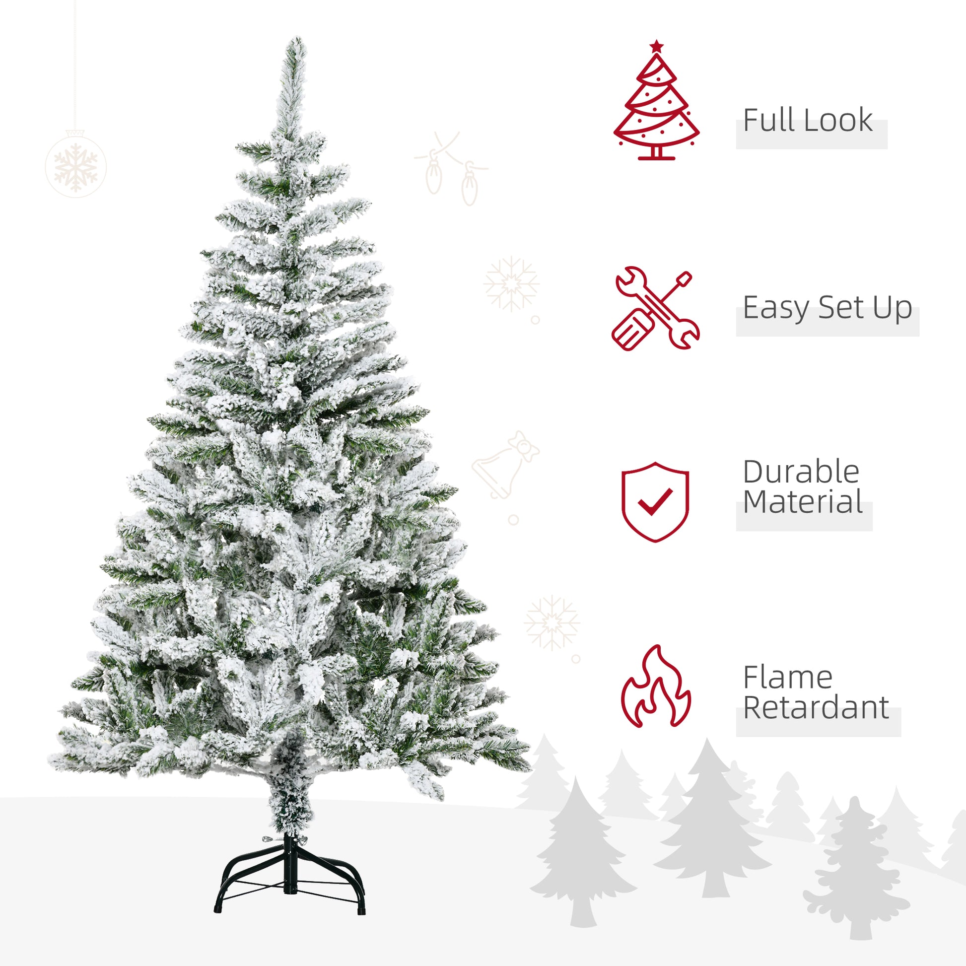 Homcom 5 Ft Snow Flocked Artificial Christmas Tree Xmas Pine Tree with Realistic Branches