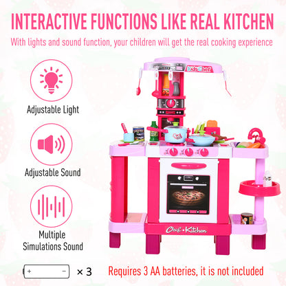 Homcom Kids 38-Piece Plastic Kitchen Play Set w/ Light & Sound Effects Pink