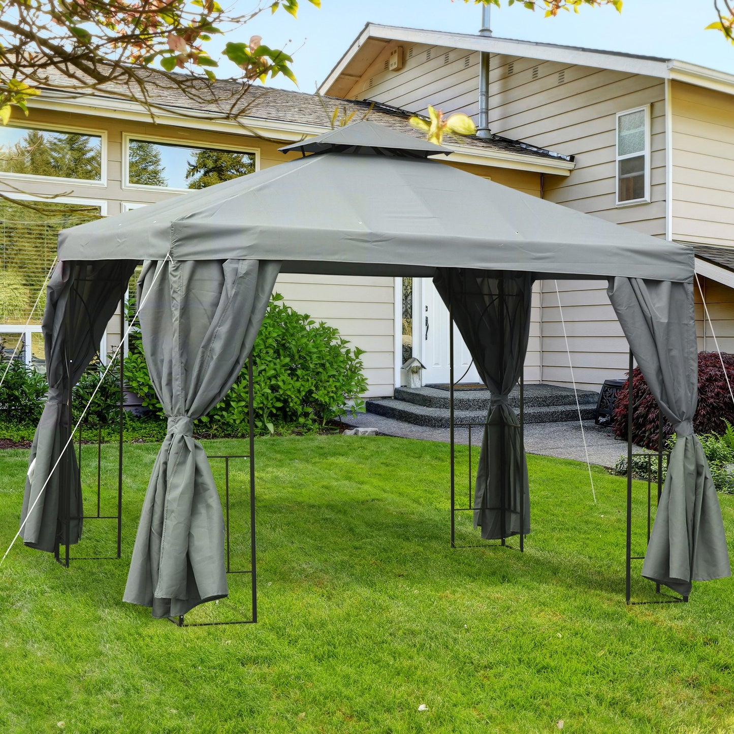 Outsunny 3 x 3M Metal Gazebo Garden Marquee Patio Tent Pavilion Canopy Sun Shade Shelter