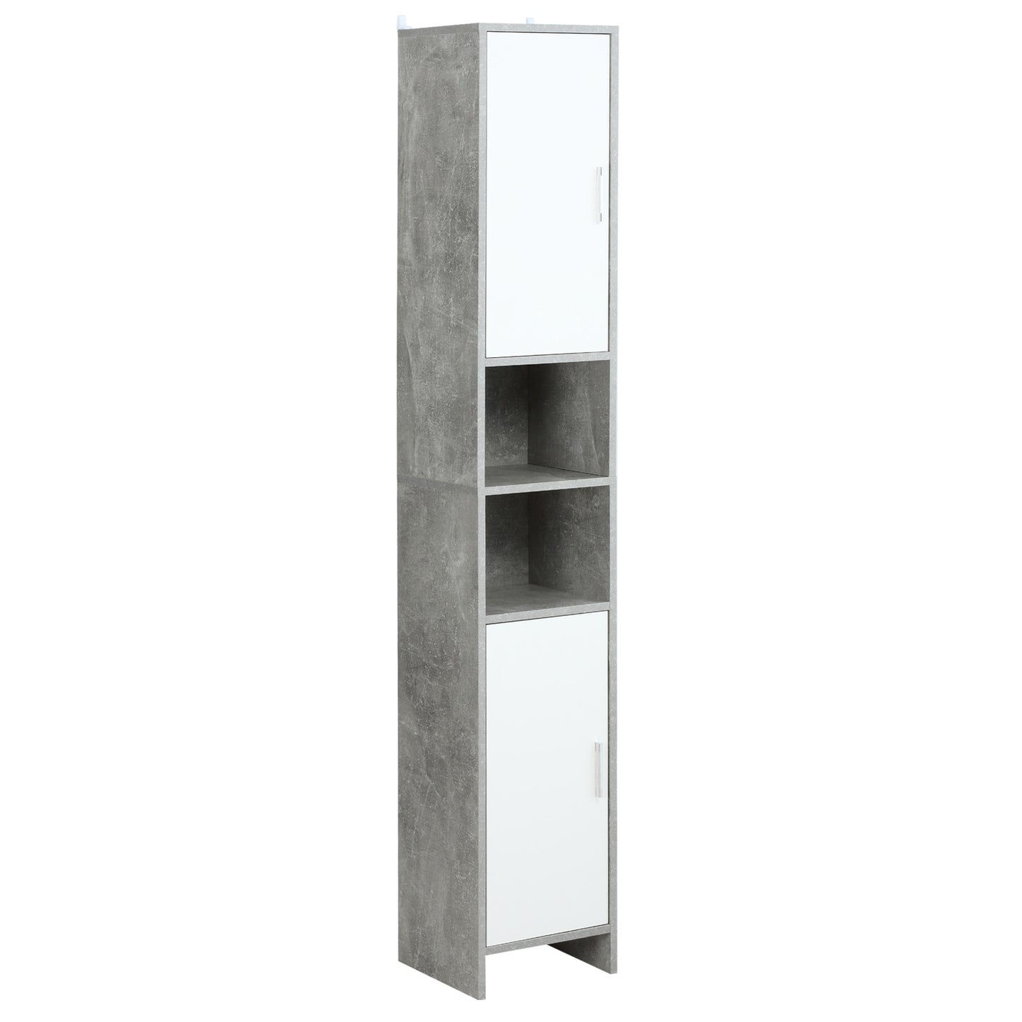 kleankin Free-standing Tall Bathroom Storage Cabinet w/ 2 Cupboards 2 Open Compartments