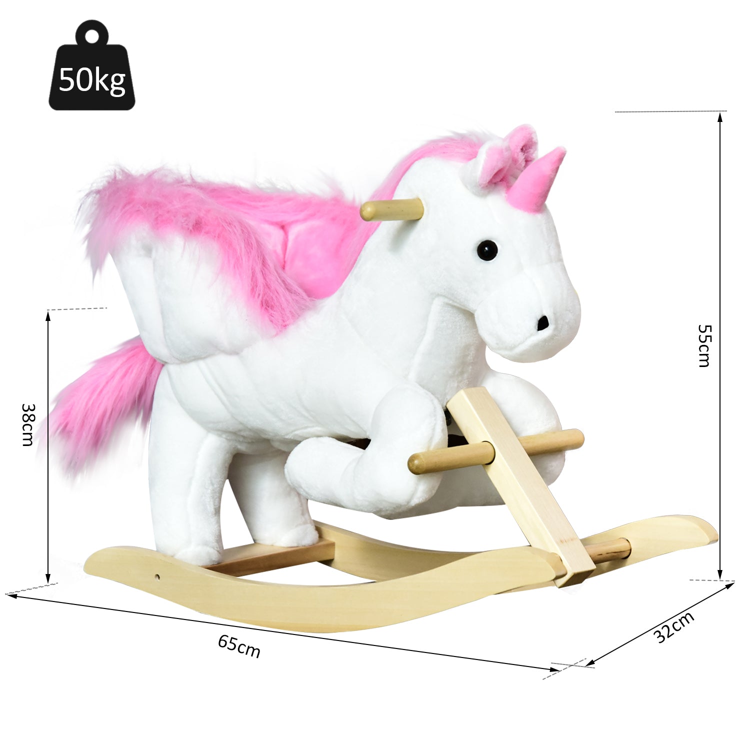 Homcom Unicorn Rocking Horse Kids Wooden Ride On Plush Toy w/ Music