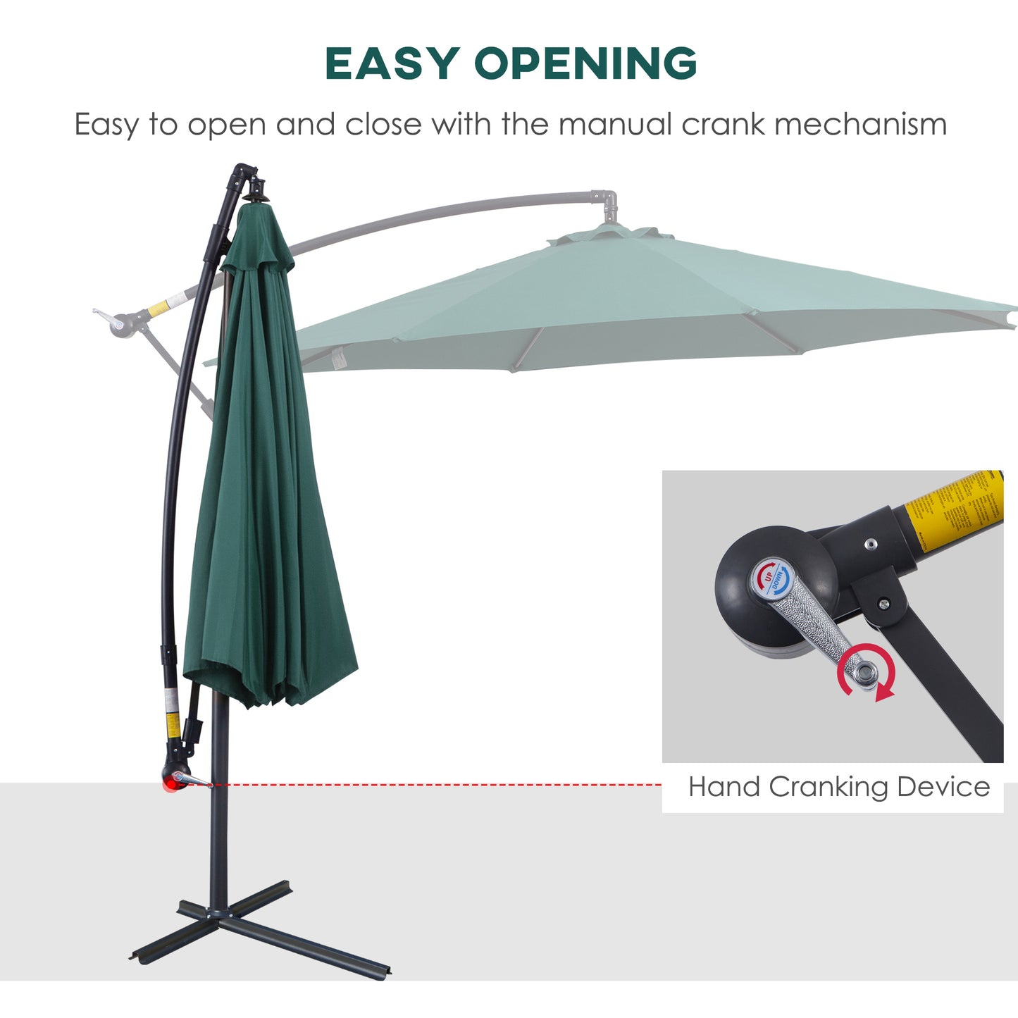 Outsunny 3(m) Garden Banana Parasol Hanging Cantilever Umbrella with Crank Handle