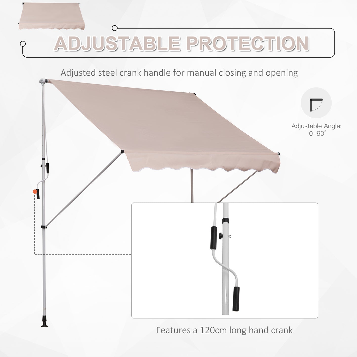 Outsunny 2x1.5m Adjustable Outdoor Aluminium Frame Awning Beige