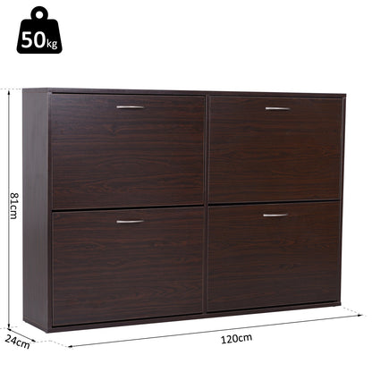 Homcom Wooden Modern Design 4 Drawer Shoes Cabinet Pull Down Shelf Storage Organiser Entrance Hallway Furniture - Dark Brown