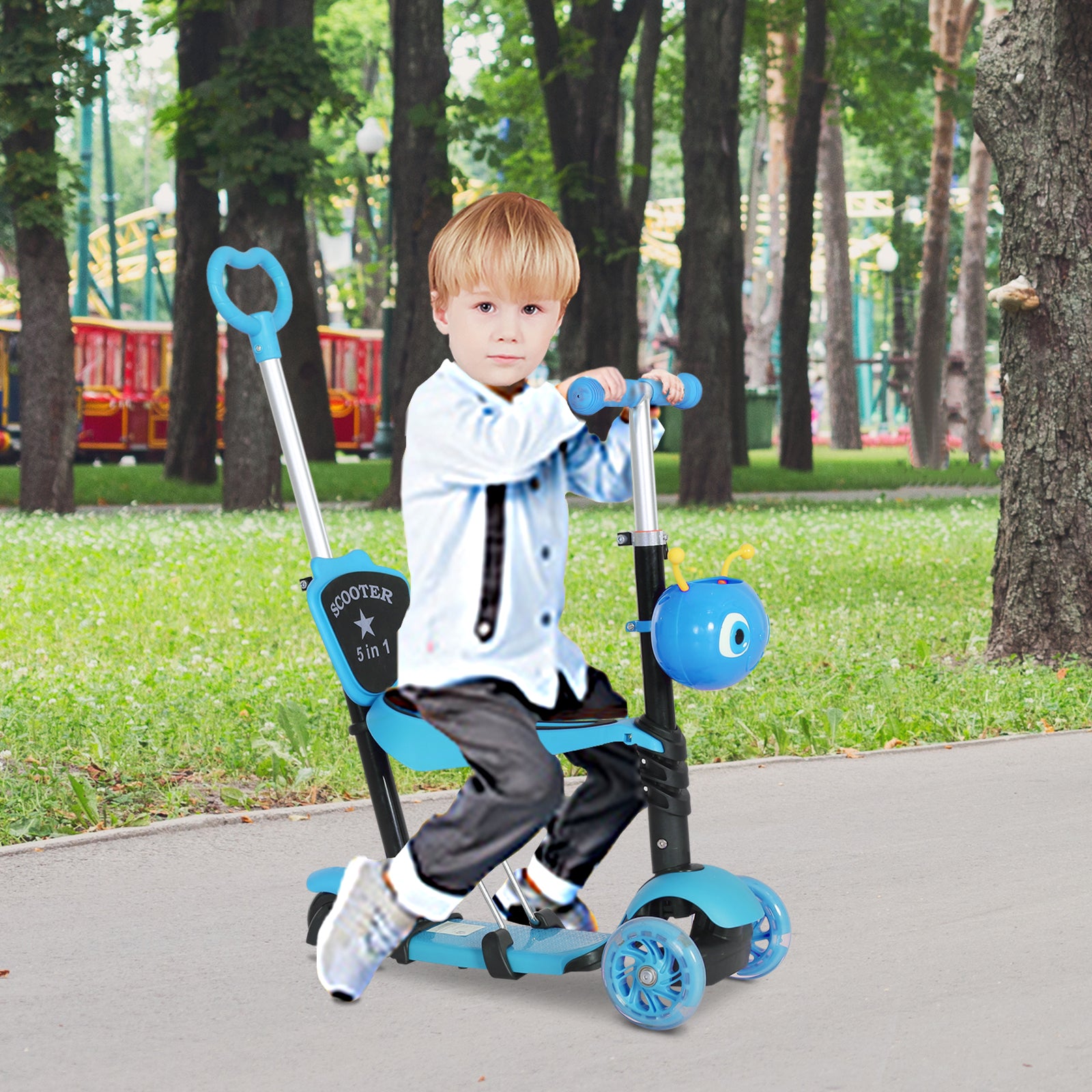 Homcom 5-in-1 Kids Kick Scooter W/Removable Seat-Blue