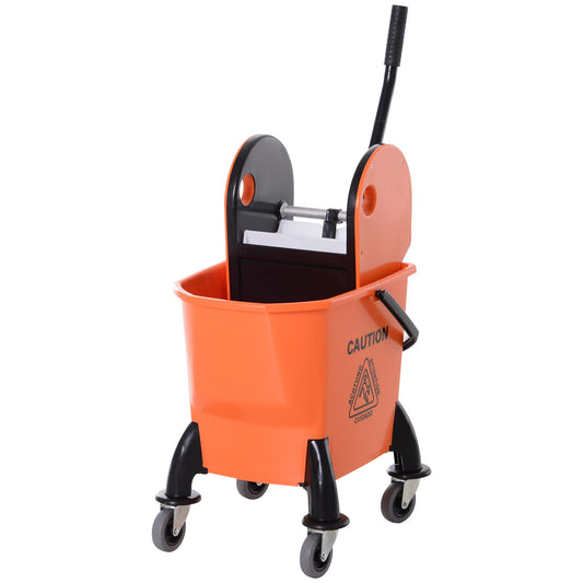 25L Mop Bucket, with Wringer, Wheels and Handle - Orange-0