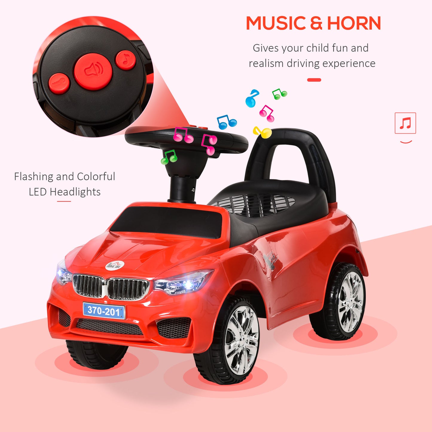 Homcom Ride on Sliding Car Baby Walker Horn Music Working Lights Storage No Power Red