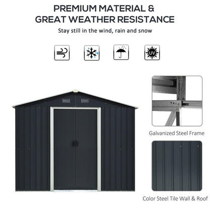 Galvanised 8 x 6' Sliding Double Door Apex Garden Shed With Ventilation Steeel Grey by Steadfast