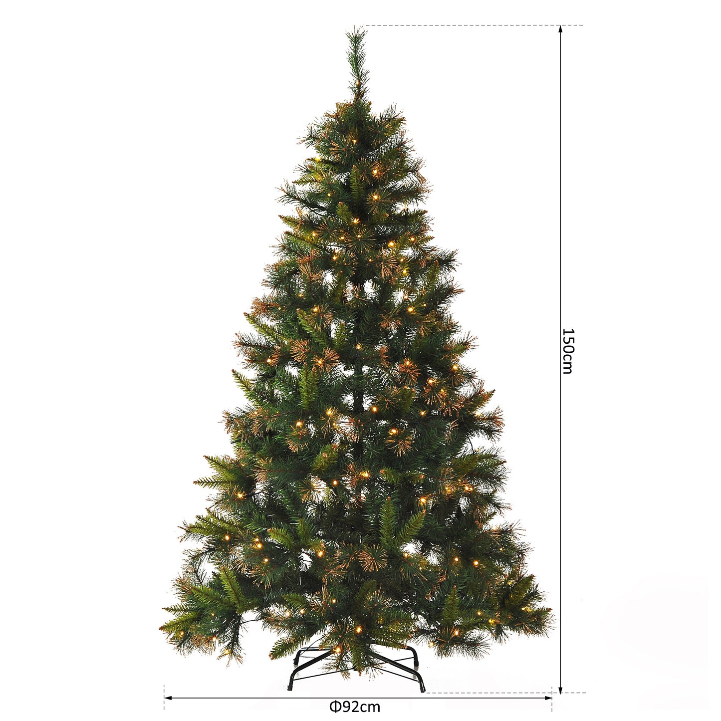 Homcom 5FT Pre-Lit Christmas Tree Artificial Spruce Xmas Tree Warm White LED Holiday Décor with Metal Stand Green