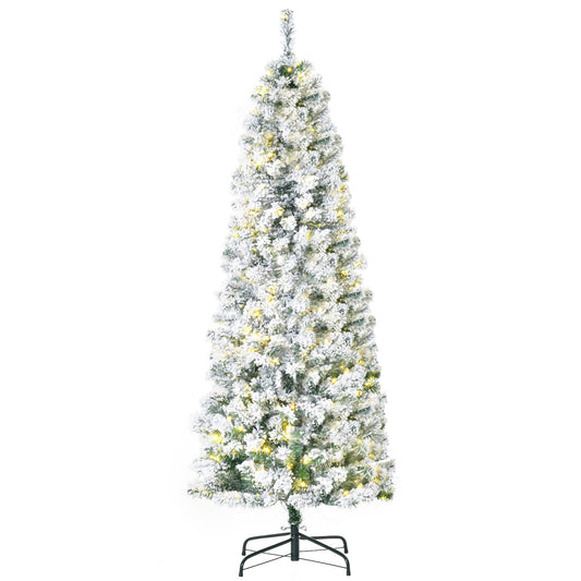 Homcom 6FT Prelit Artificial Snow Flocked Christmas Tree with Warm White LED Light