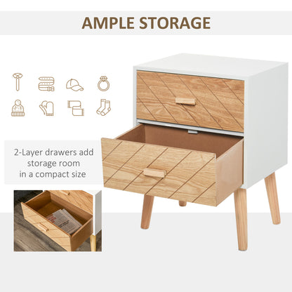 Homcom 2 Drawers Bedside Table With Pine Legs Bedroom Wooden Storage Cabinet Natural