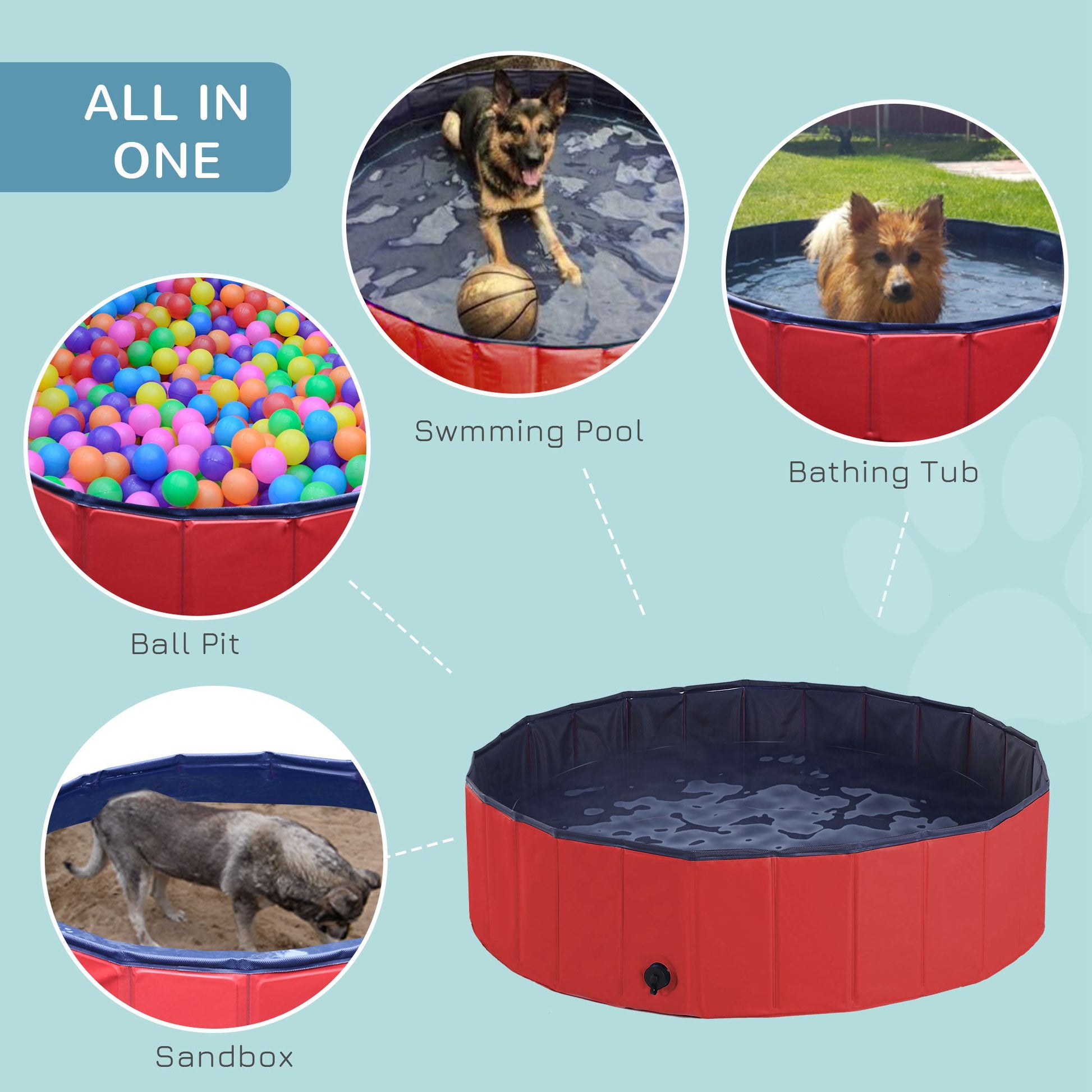 Pawhut Foldable Dog Paddling Pool Pet Cat Swimming Pool Indoor/Outdoor Collapsible Summer Bathing Tub Shower Tub Puppy Washer (?120  30H cm