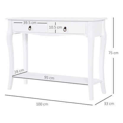 Homcom Console Table Modern Sofa Side Desk with Storage Shelves Drawers for Living Room Entryway Bedroom Ivory White