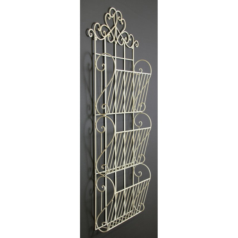 Cream Scroll Wall Hanging 3 Section Magazine Rack