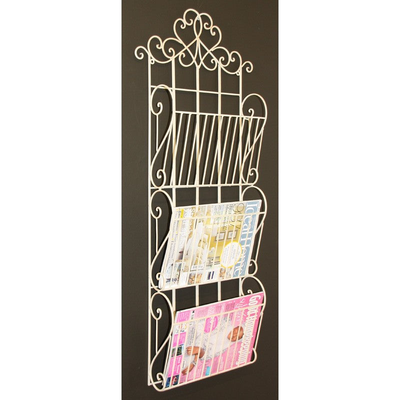 Cream Scroll Wall Hanging 3 Section Magazine Rack