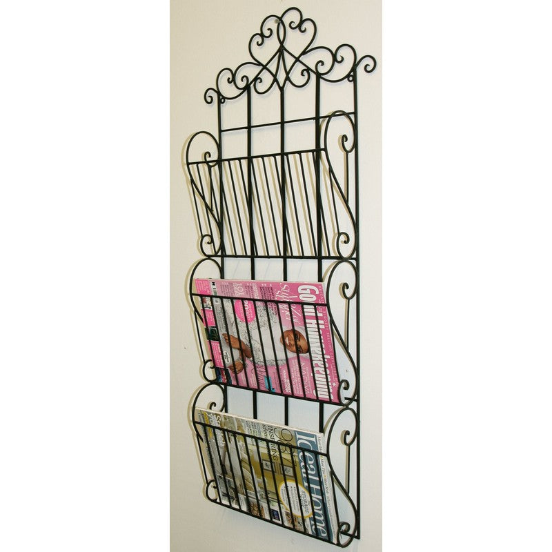 Black Scroll Wall Hanging 3 Section Magazine Rack