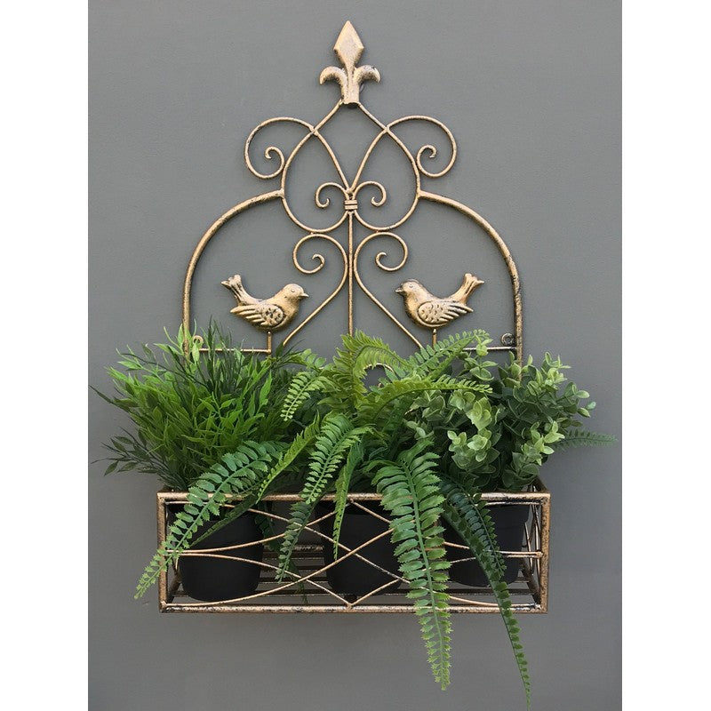 Planter Metal Gold with Bird Pattern Wall Mounted - 48.3cm