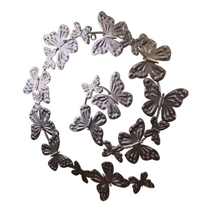 Butterfly Swirl Wall Art Metal Silver Hanging - 38cm