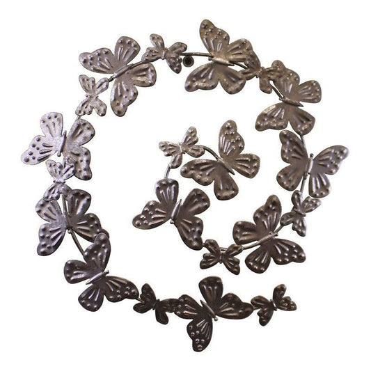 Butterfly Swirl Wall Art Metal Silver Hanging - 38cm