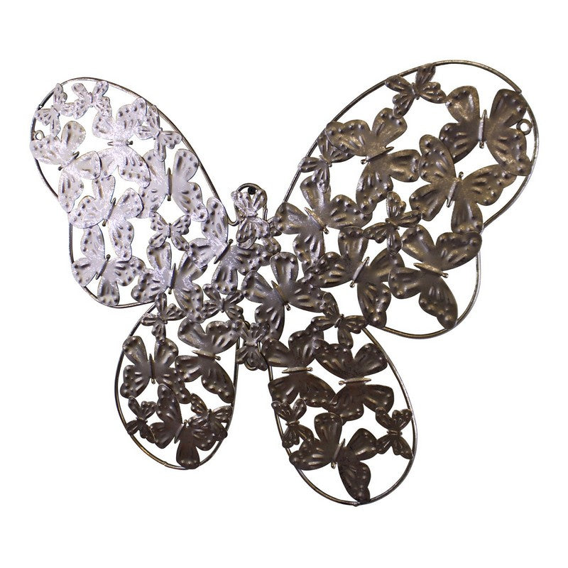 Butterfly Wall Art Metal Silver Hanging - 50cm