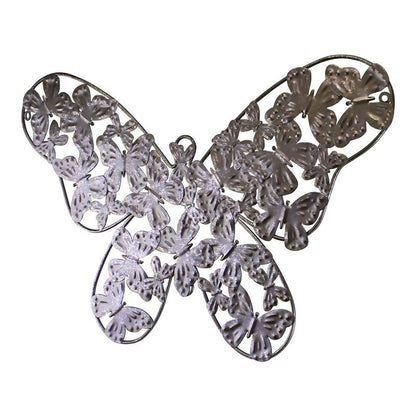 Butterfly Wall Art Metal Silver Hanging - 48cm