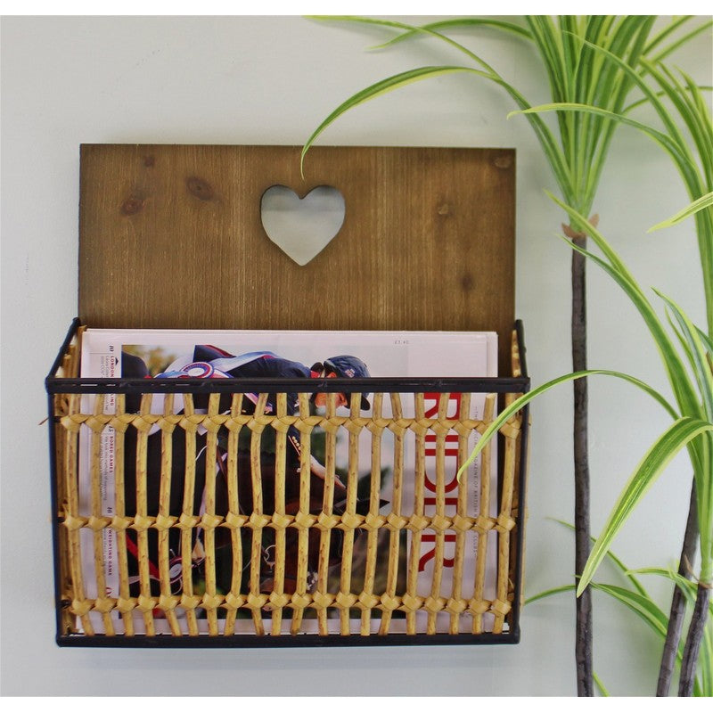 Metal & Wicker Wall Hanging Magazine Rack