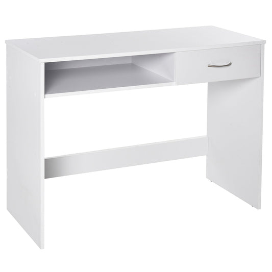 Computer Desk, Work Desk Table Study with Shelf Drawer, Study Table Storage Compartment, Writing Station Display Stylish Storage, White-0