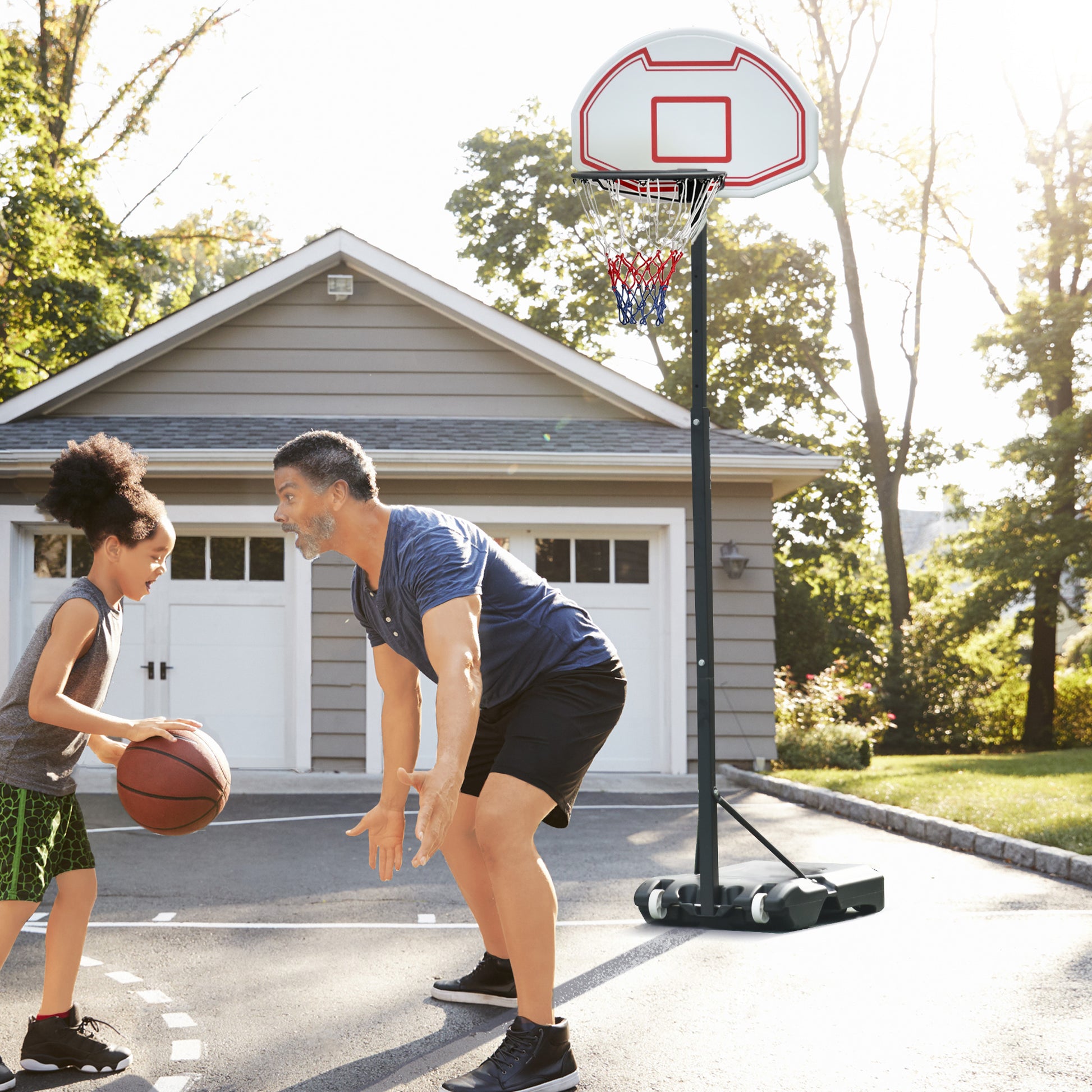 Homcom Portable Basketball Stand Net Hoop W/ Wheels-Black/White