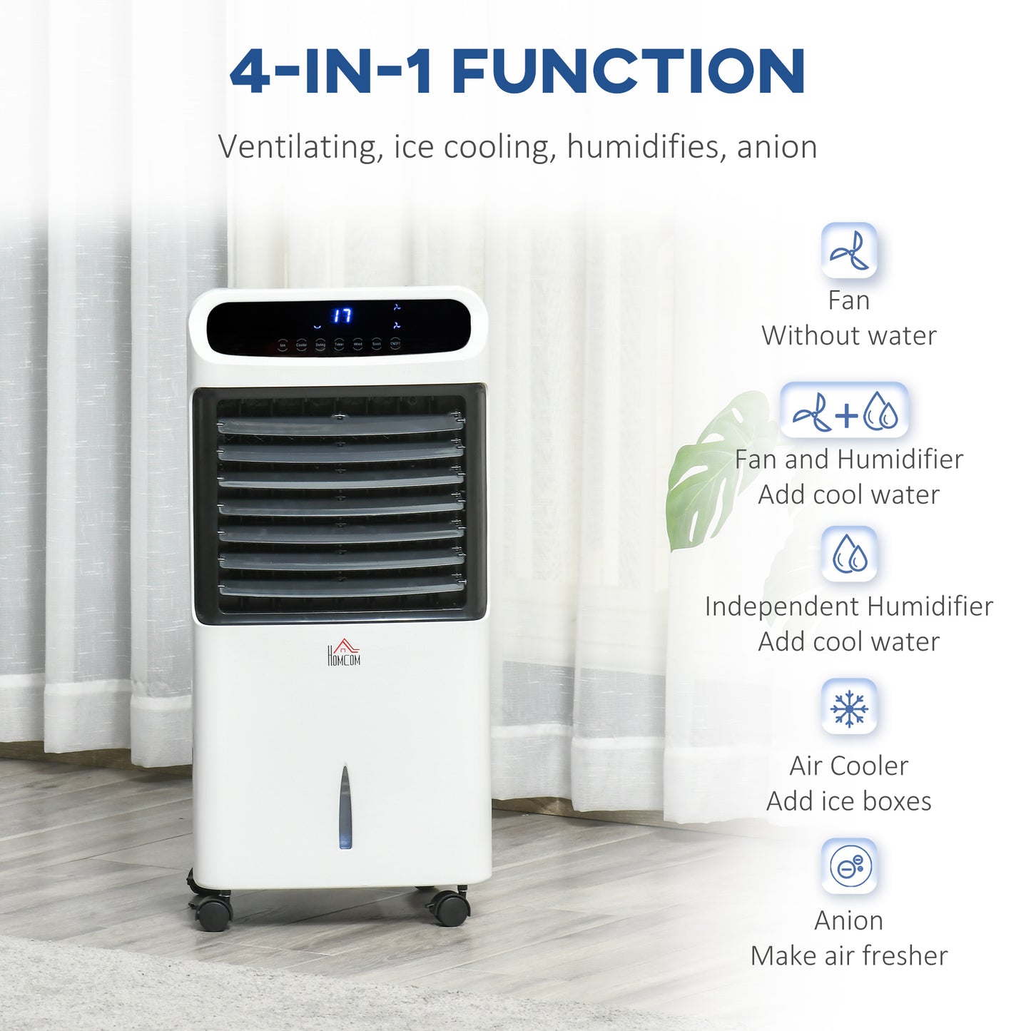 12L Multifunction Three Speed Air Cooler With Remote Control White by Homcom