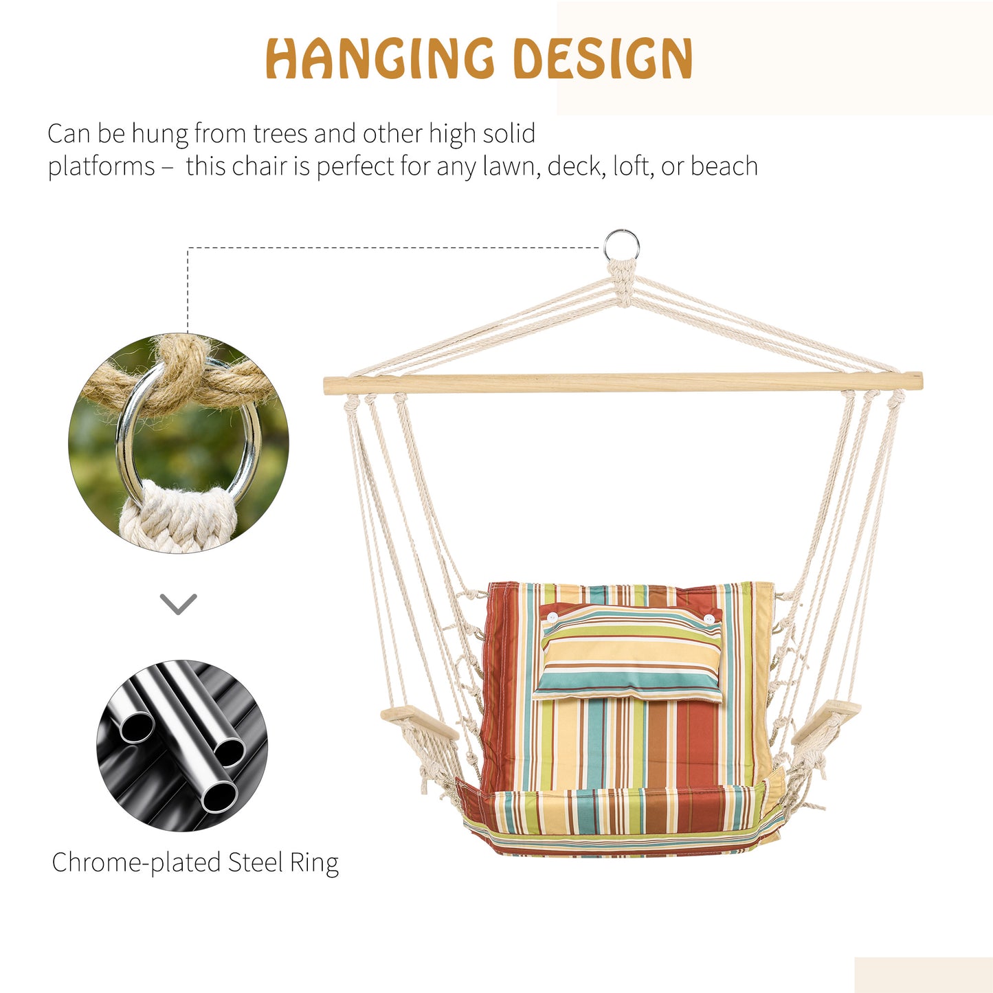 Outsunny Hanging Hammock Chair Swing Chair Thick Rope Frame Safe Wide Seat Indoor Outdoor Home