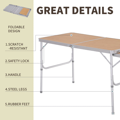 Outsunny Aluminium Medium-density fibreboard-Top 4ft Folding Portable Outdoor Table Silver