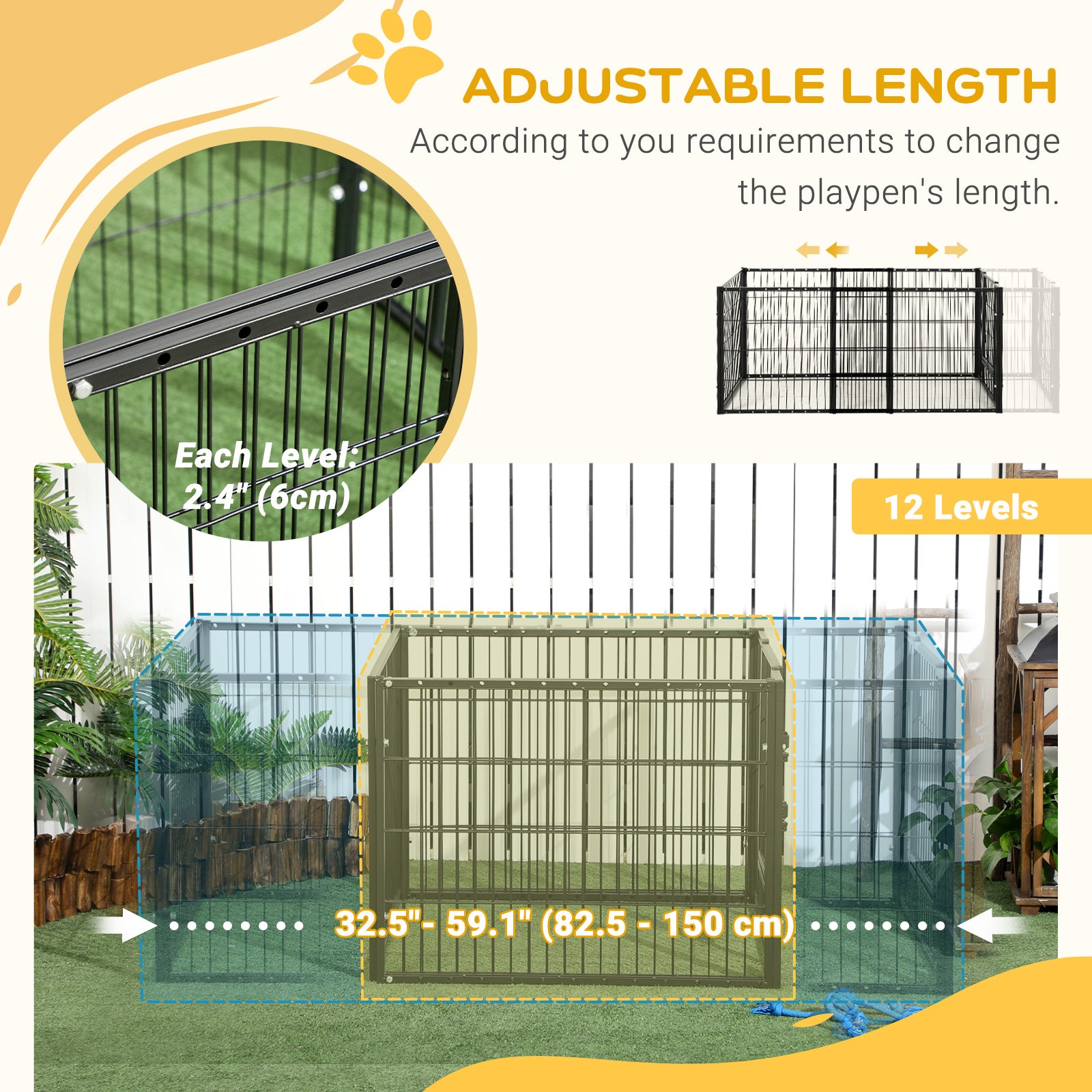 PawHut 82.5-150 x 61cm Heavy Duty Pet Playpen