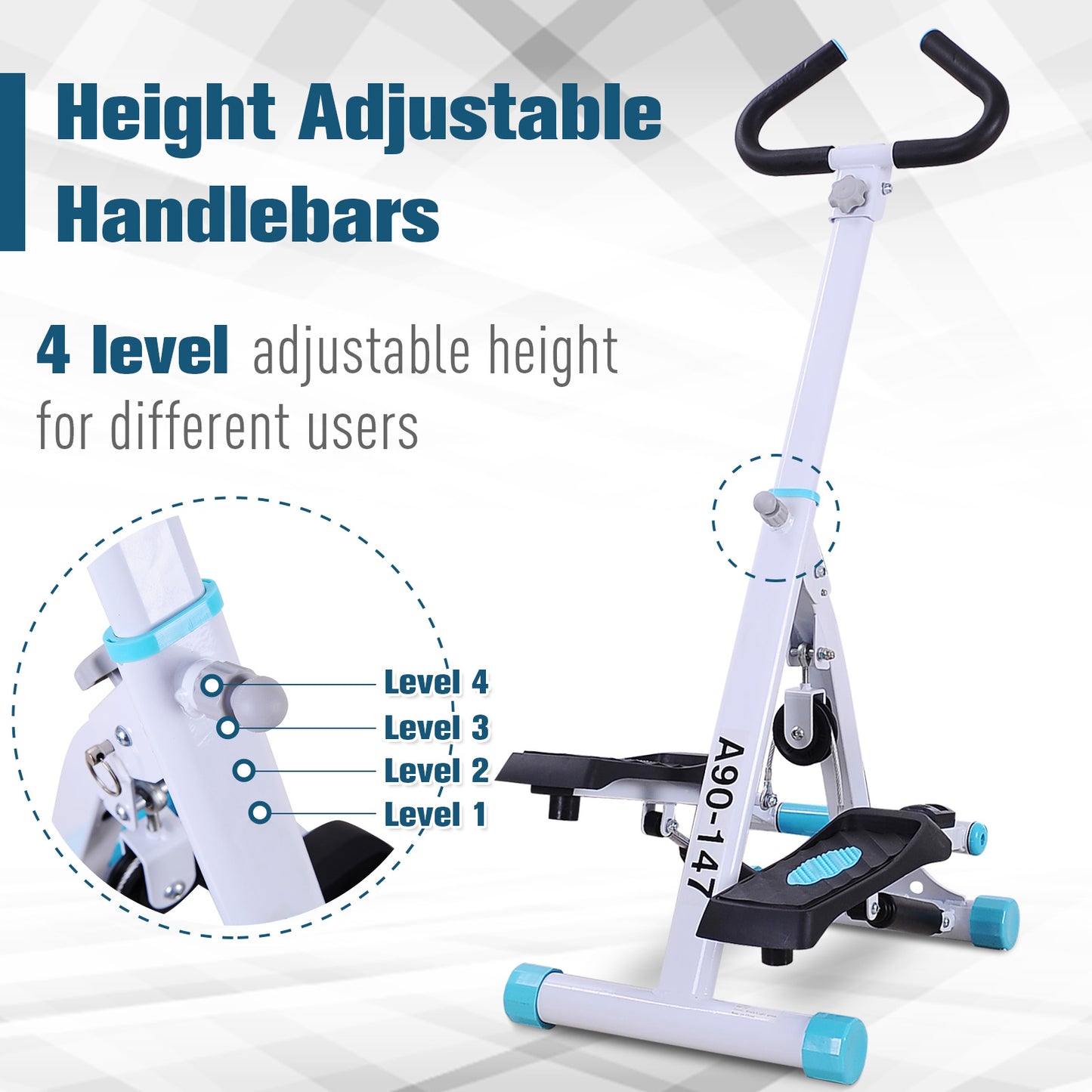 Homcom Stepper w/ Handle Hand Grip Workout Fitness Machine For Fitness Aerobic Exercise Home Gym White