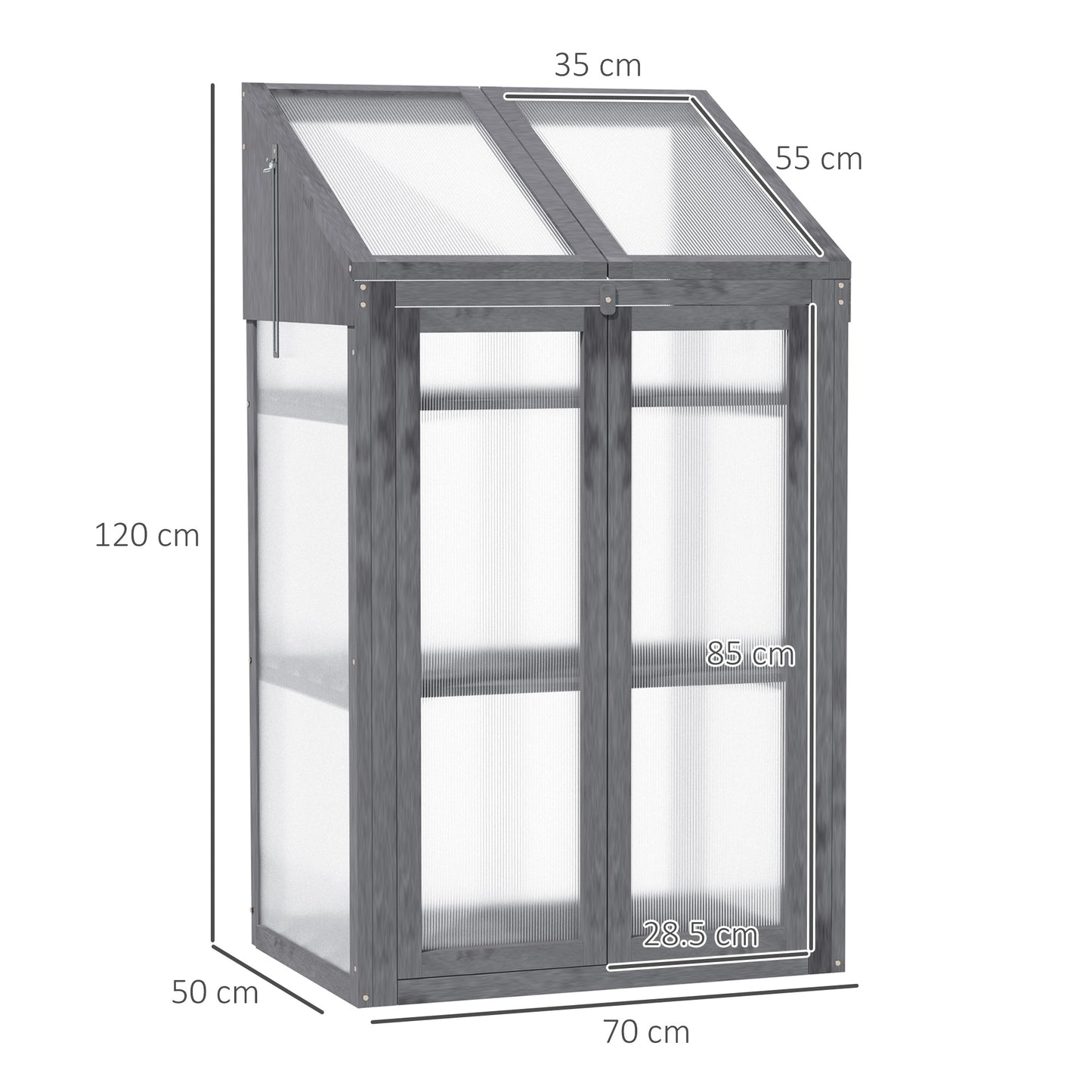 Outsunny Wooden Cold Frame Polycarbonate Greenhouse with Openable Top Cover and Double Door