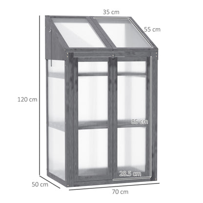 Outsunny Wooden Cold Frame Polycarbonate Greenhouse with Openable Top Cover and Double Door