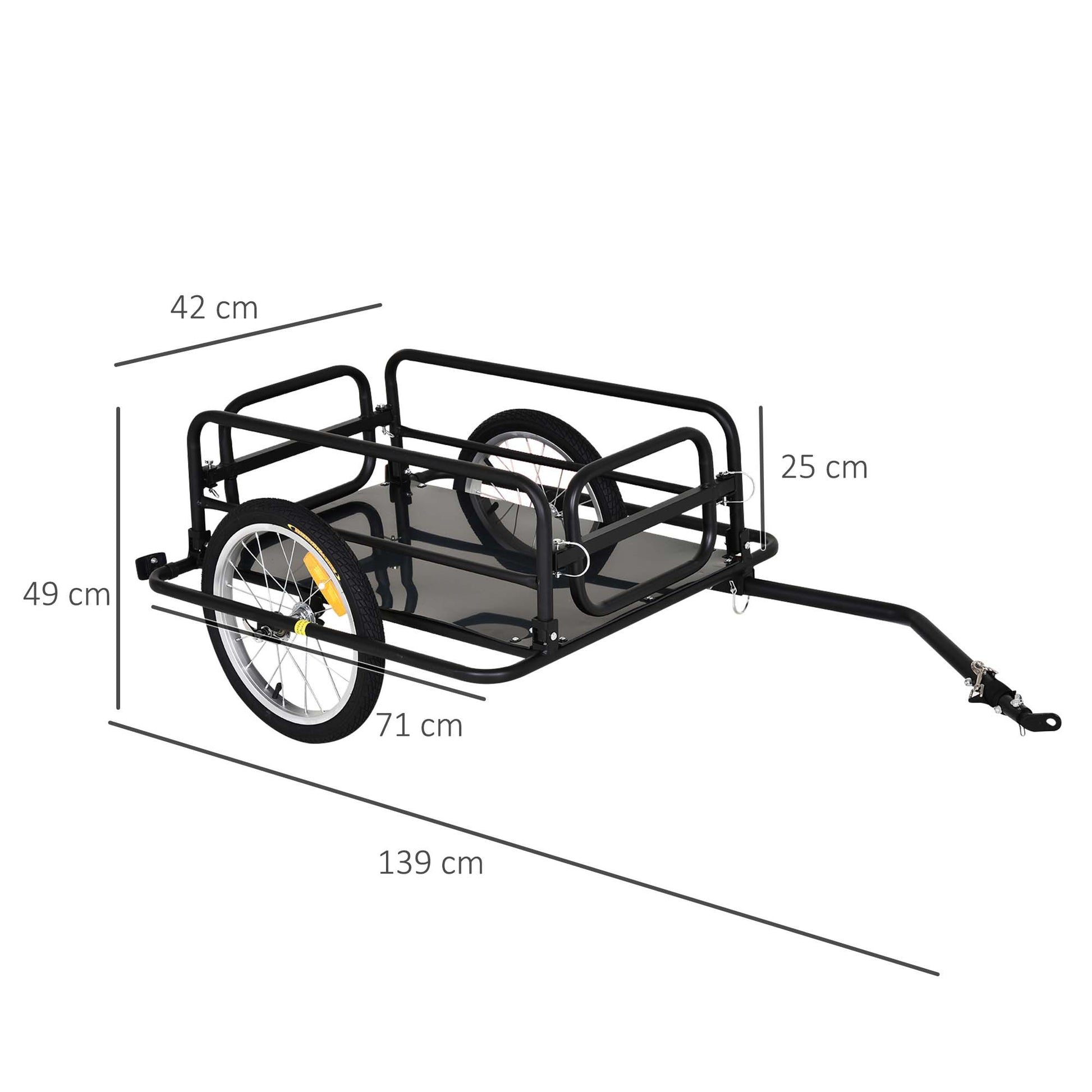 Homcom Bike Cargo Trailer in Steel Frame Extra Bicycle Storage Carrier with Hitch-Black