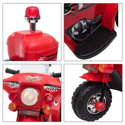 Homcom Kids 6V Electric Ride On Motorcycle 3 Wheel Vehicle Lights Music Horn Storage Box Red