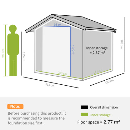 Galvanised 7 x 4' Double Door Reverse Apex Garden Shed Lockable Steel Brown by Steadfast