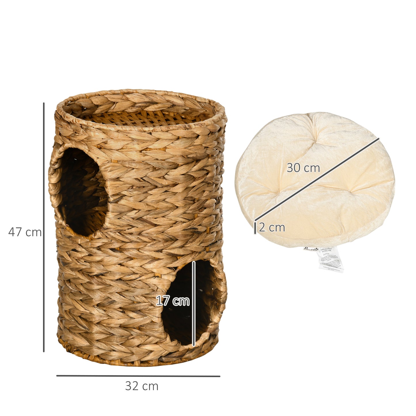 PawHut 47cm Cat Barrel Tree for Indoor Cats with 2 Cat Houses