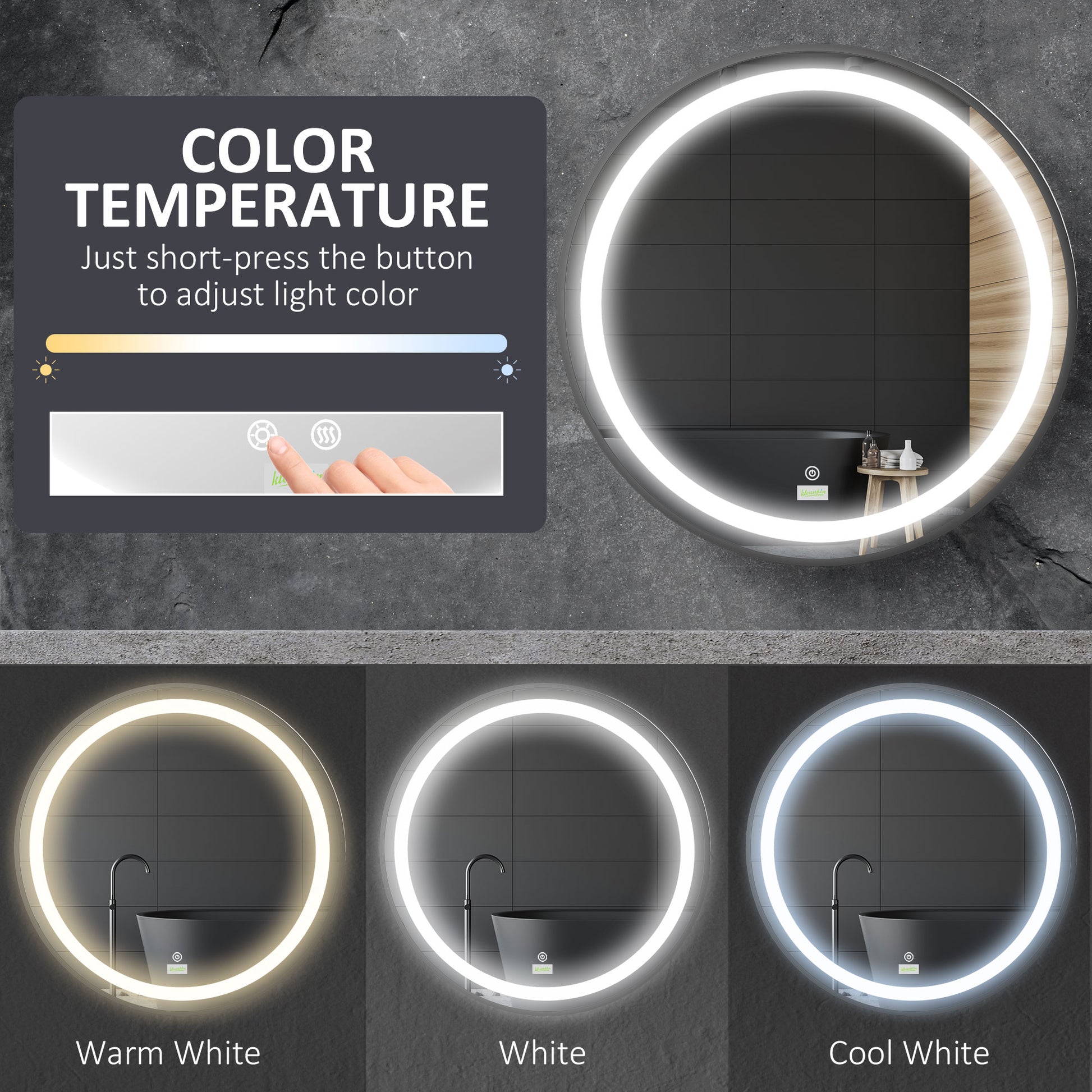 kleankin Round LED Bathroom Mirror