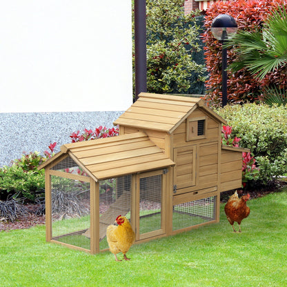 PawHut Small Chicken Coop with Run Hen House Poultry Coops Cages Nesting Box Wood 150.5 x 54 x 87cm