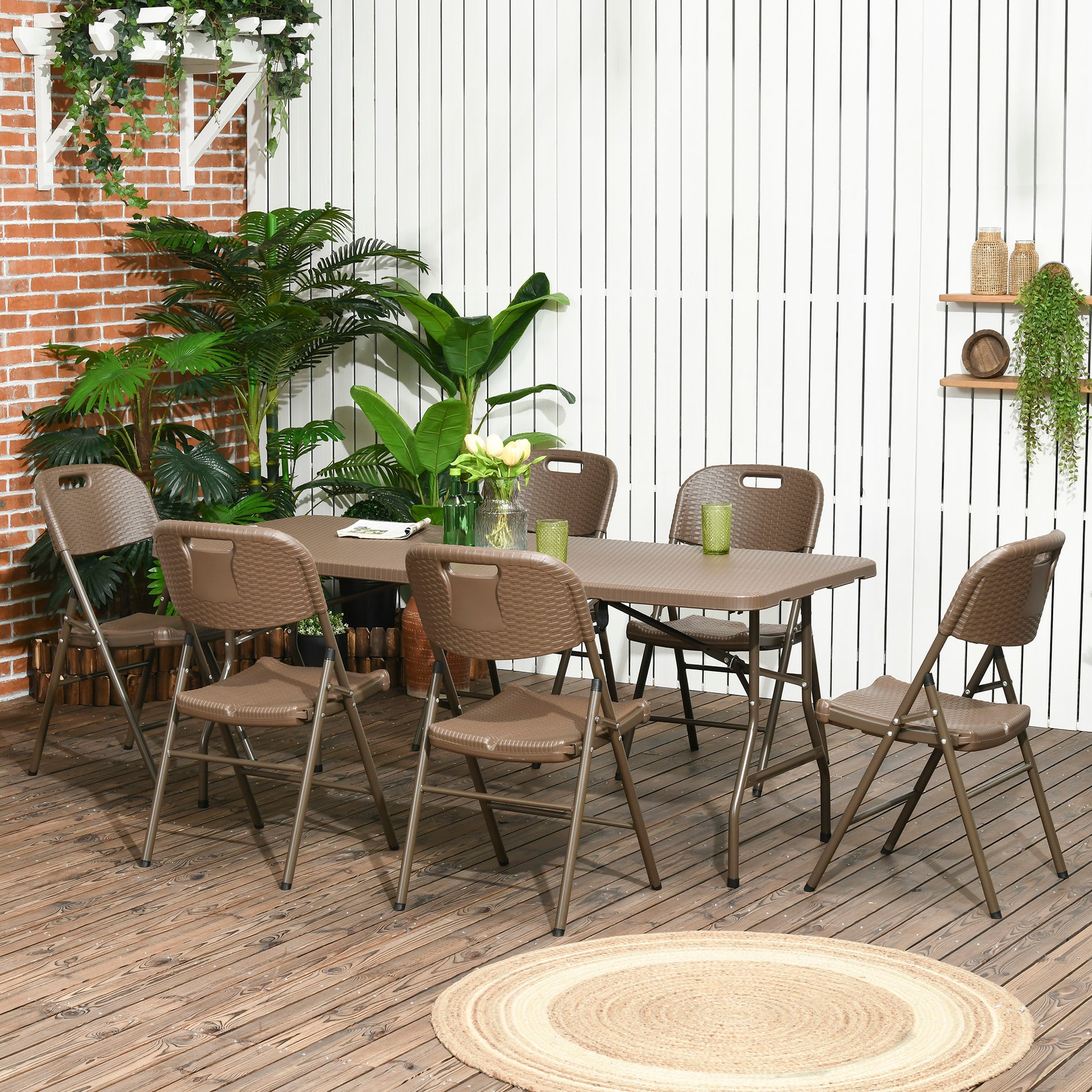 Outsunny Patio 7 PCs Resin Rattan Dining Set