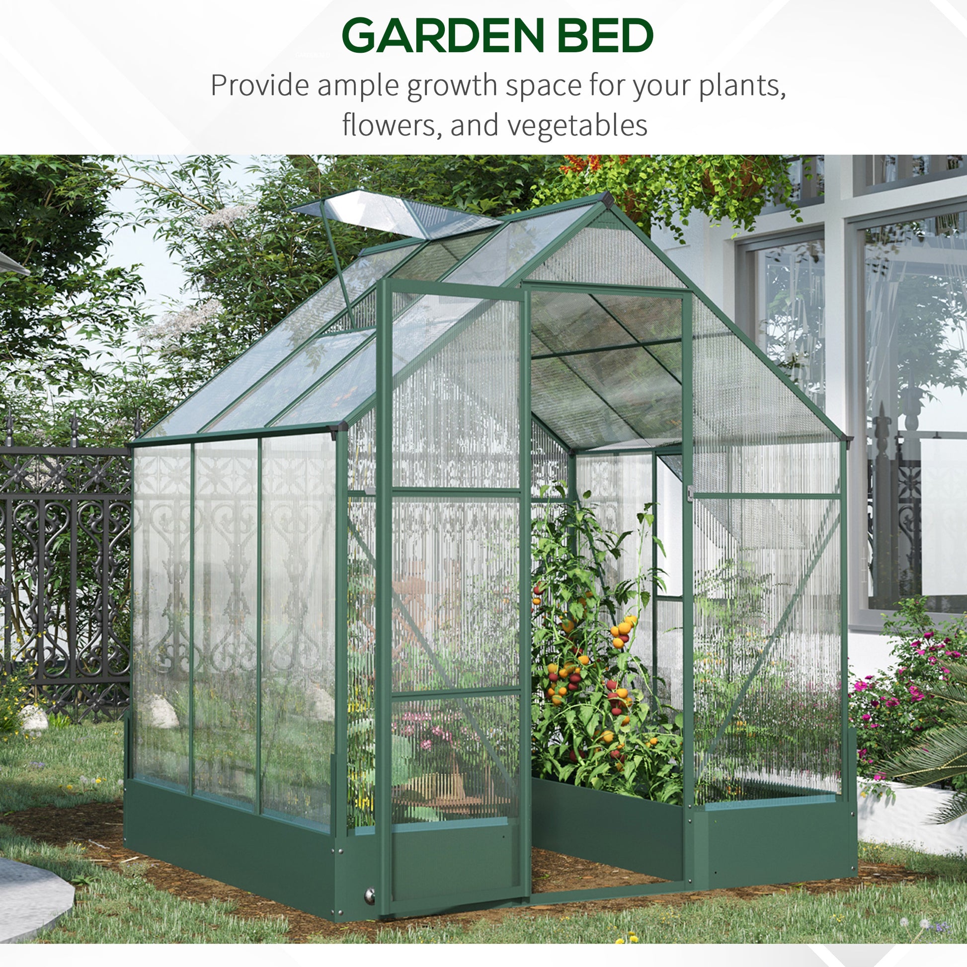 Outsunny Garden Walk-in Aluminium Greenhouse Polycarbonate with Plant Bed