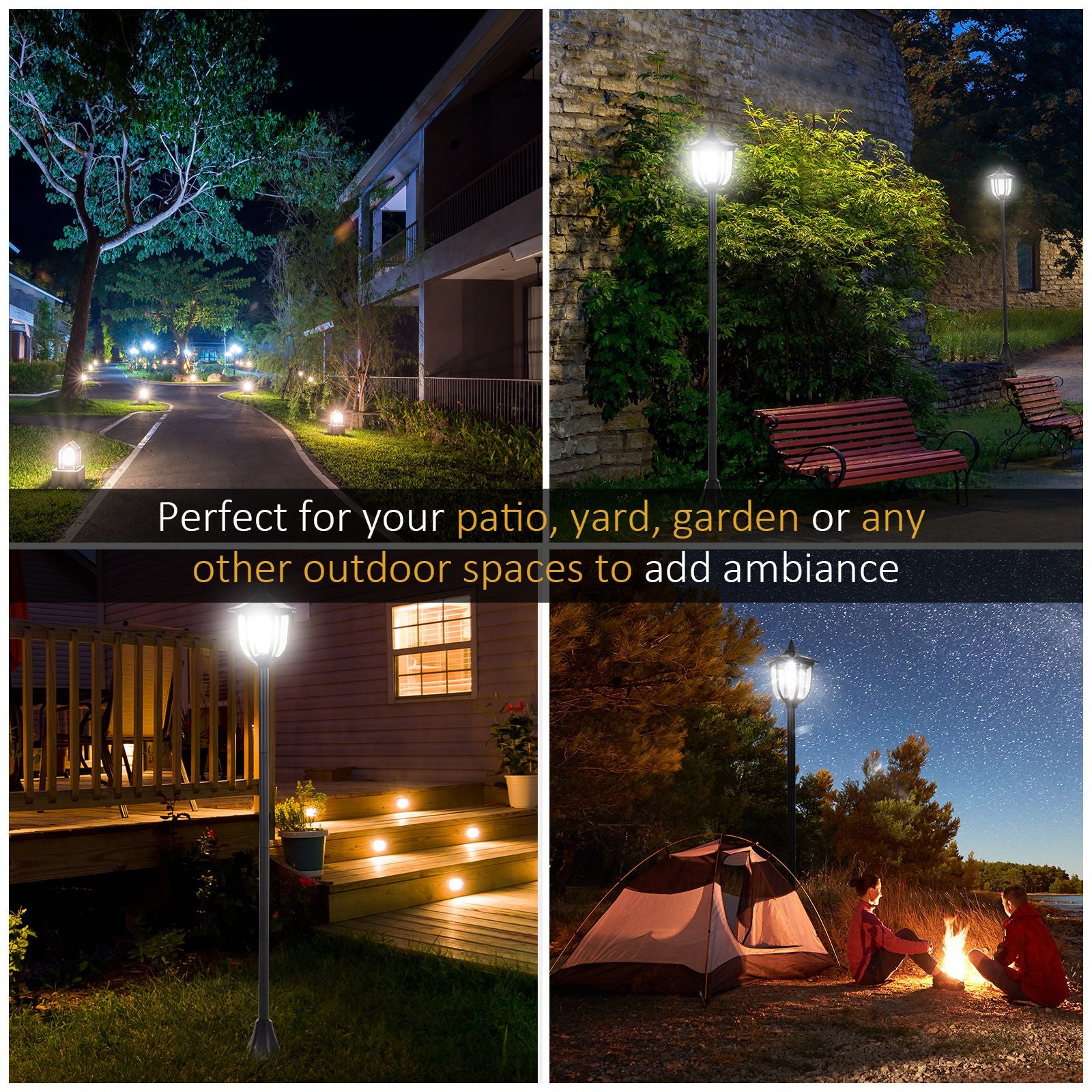 Outsunny Outdoor Garden Solar Post Lamp Sensor Dimmable LED Lantern Bollard Pathway 1.6M Tall  Black