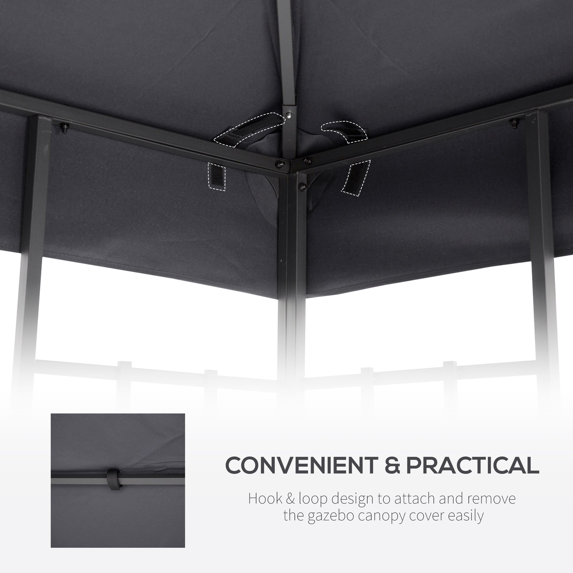 Outsunny 3(m) Gazebo Top Cover Double Tier Canopy Replacement Pavilion Roof Deep Grey