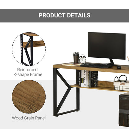 Homcom Workstation Computer Desk Table With Storage Shelf Steel Frame Black Brown