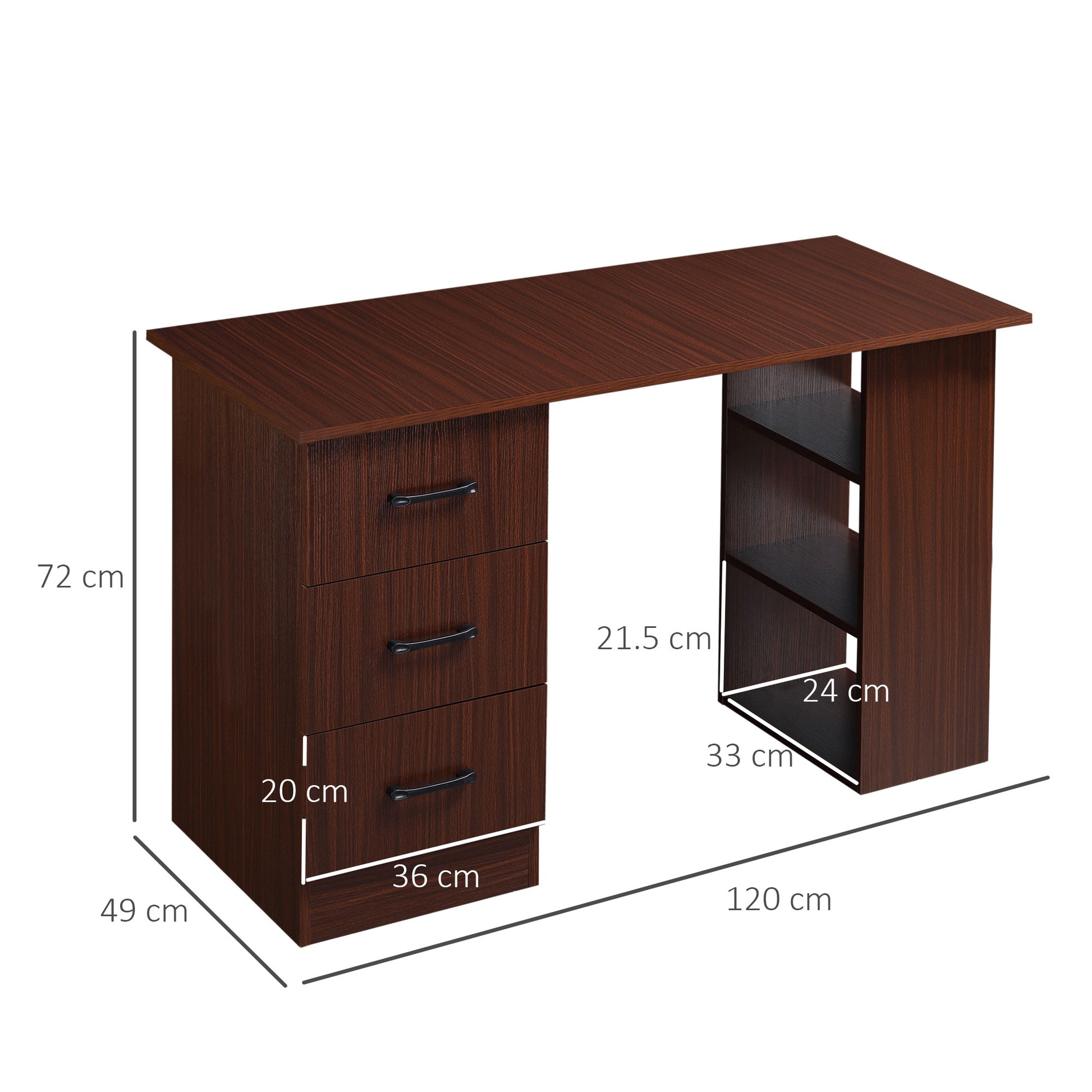 Homcom 120cm Computer Desk with Storage Shelves Drawers